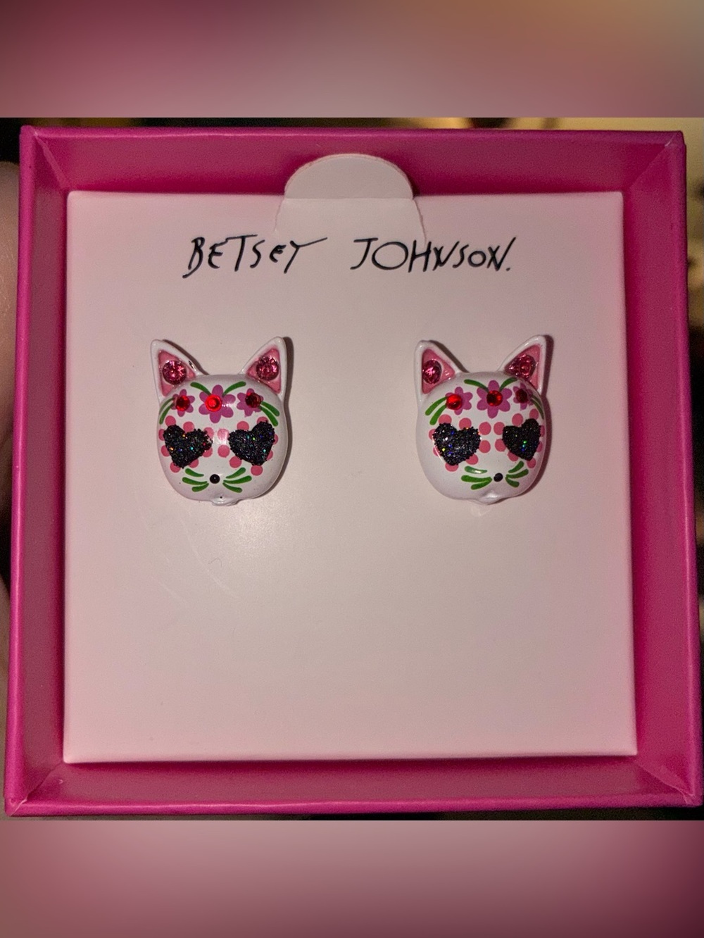 BETSEY JOHNSON Mexican Day of the Dead White & Crystals Cat Kitty Skulls NEW NWT